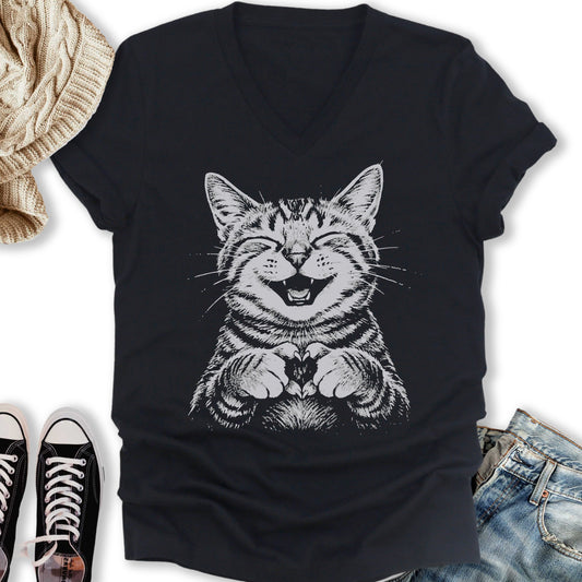 Cat Love Heart V-Neck Tee