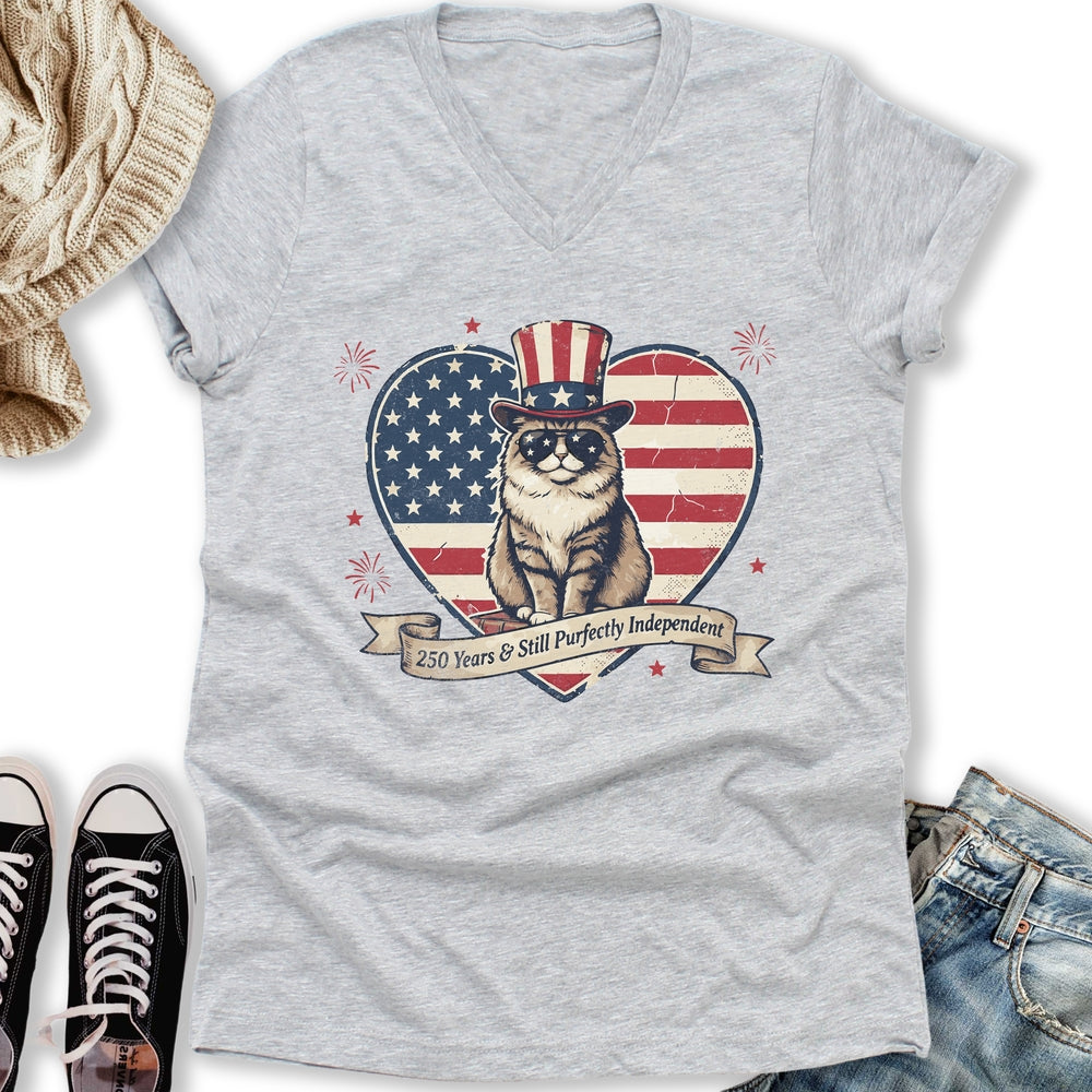 Purfectly Independent Cat V-Neck Tee