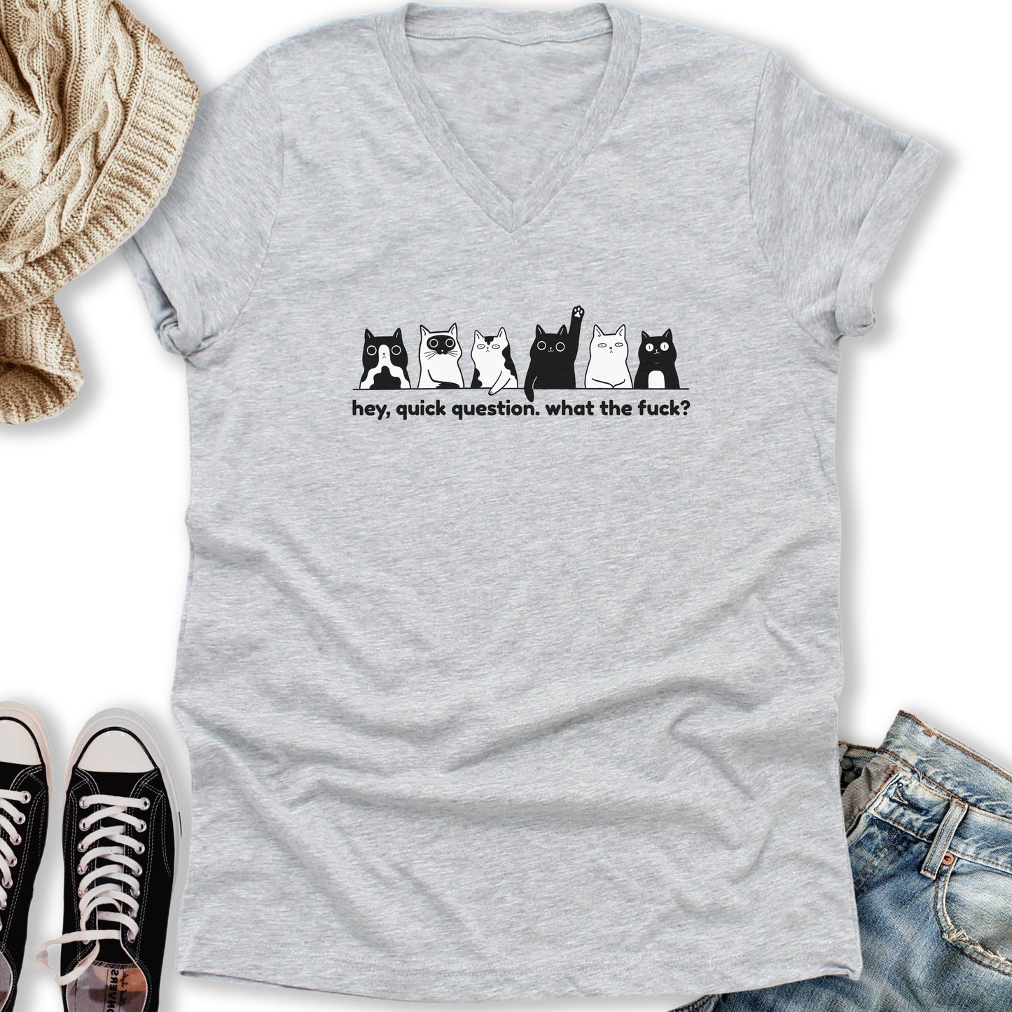 Hey Quick Question V-Neck Tee
