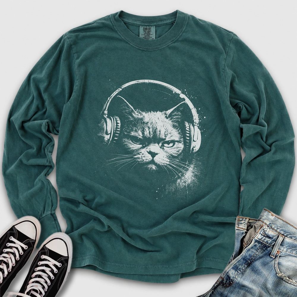 Headphones Cat Long Sleeve Tee