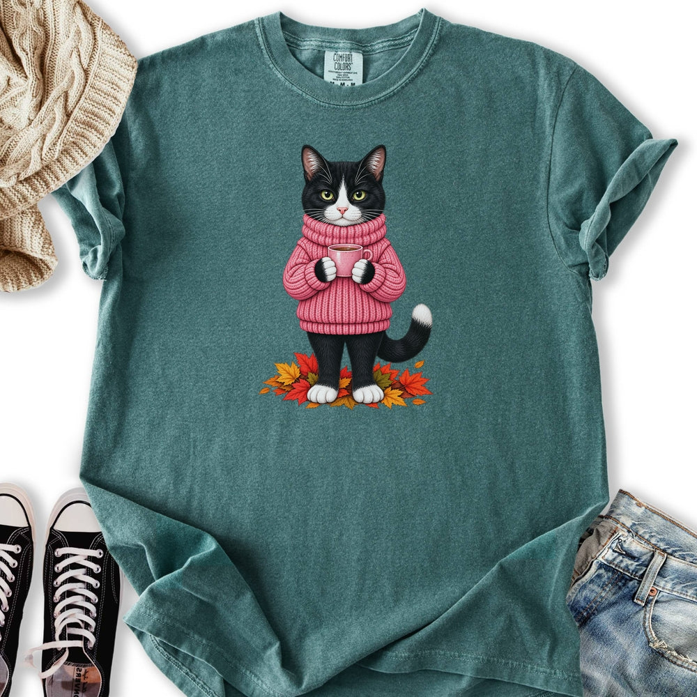 Cozy Fall Tuxedo Cat Relaxed Tee