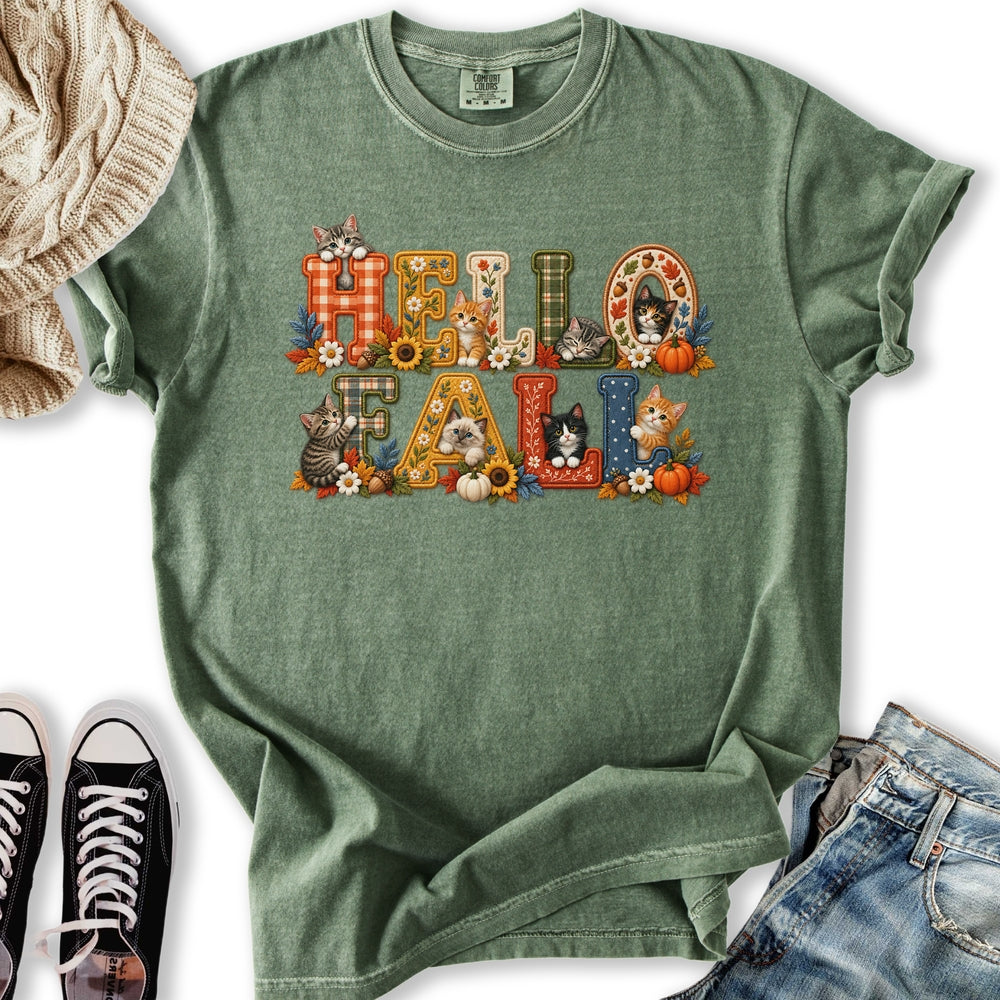 Faux Embroidery Fall Cats Relaxed Tee