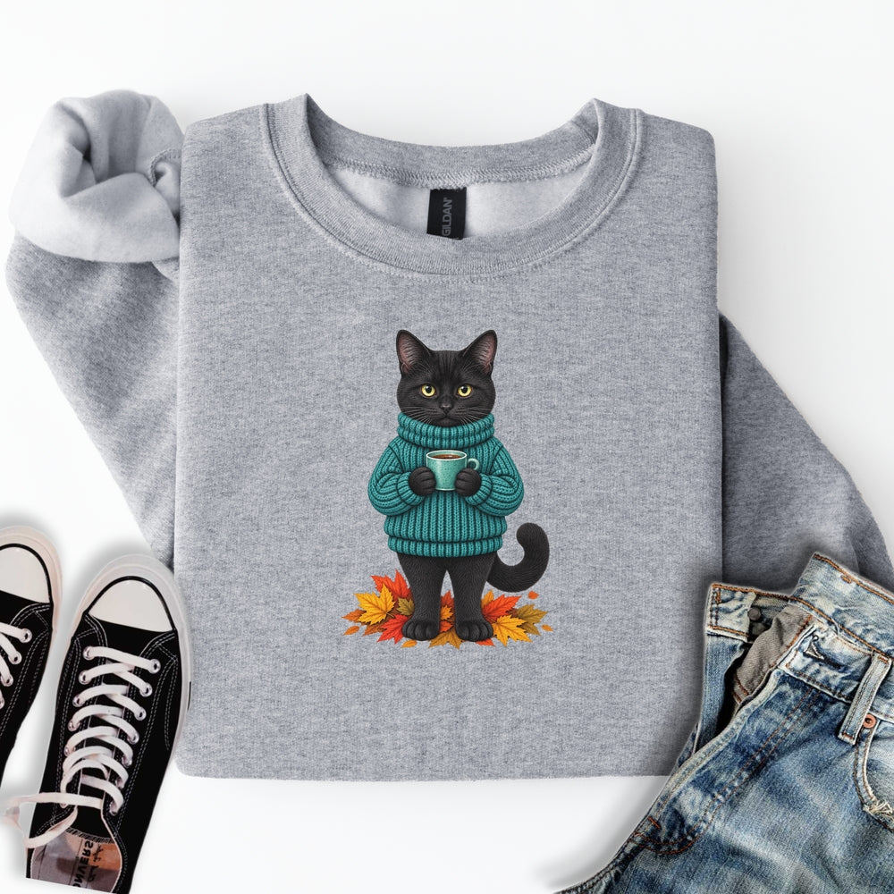 Cozy Fall Black Cat Sweatshirt