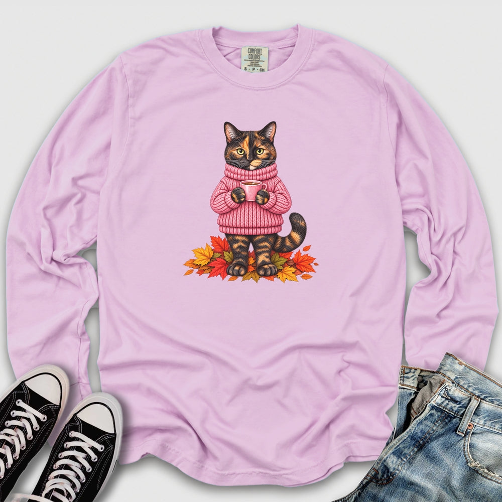 Cozy Fall Tortie Cat Long Sleeve Tee