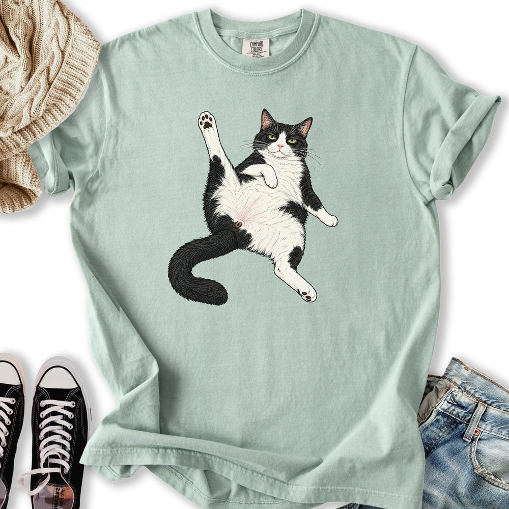 Stretching Tuxedo Cat Relaxed Tee