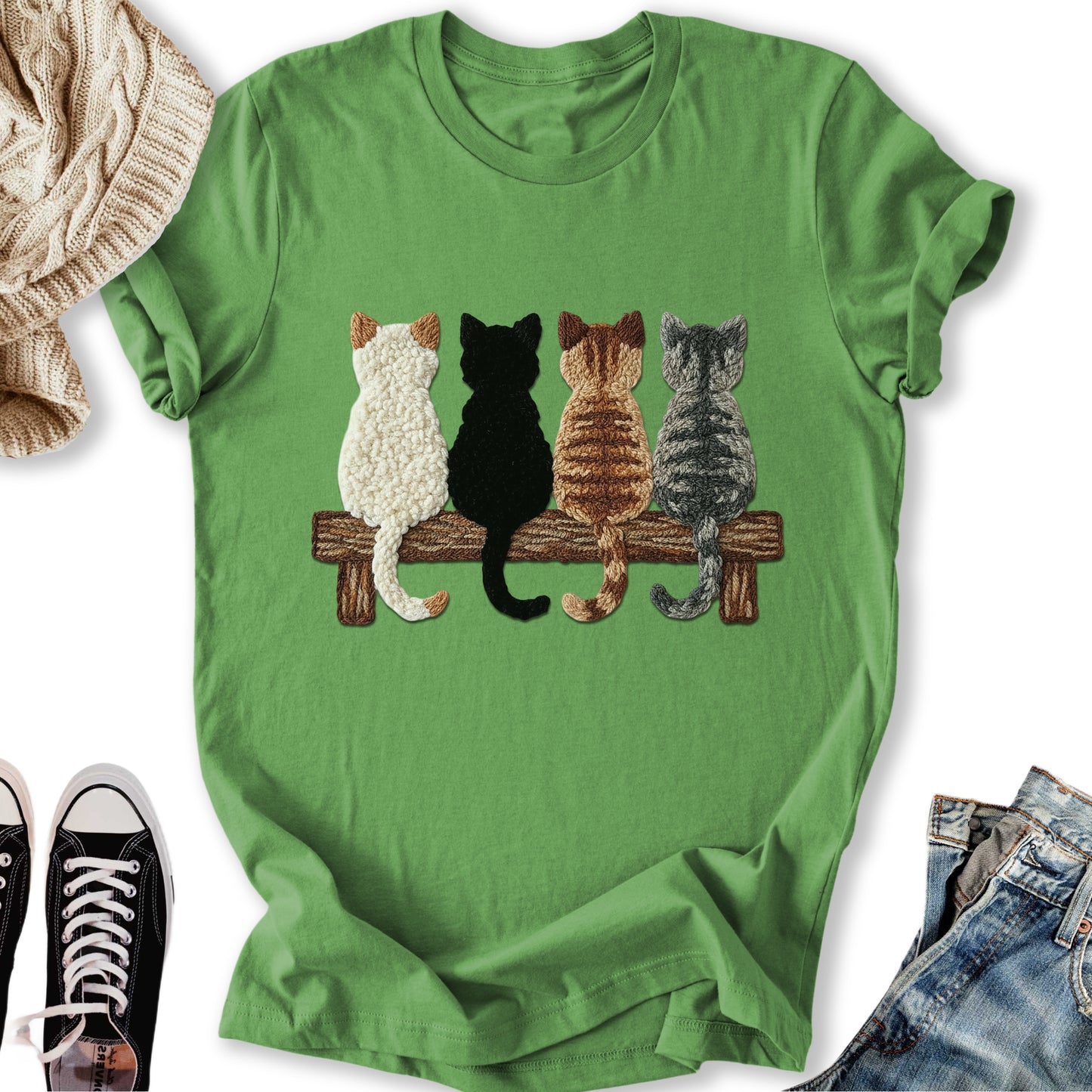 Four Cats Faux Yarn Printed T-Shirt