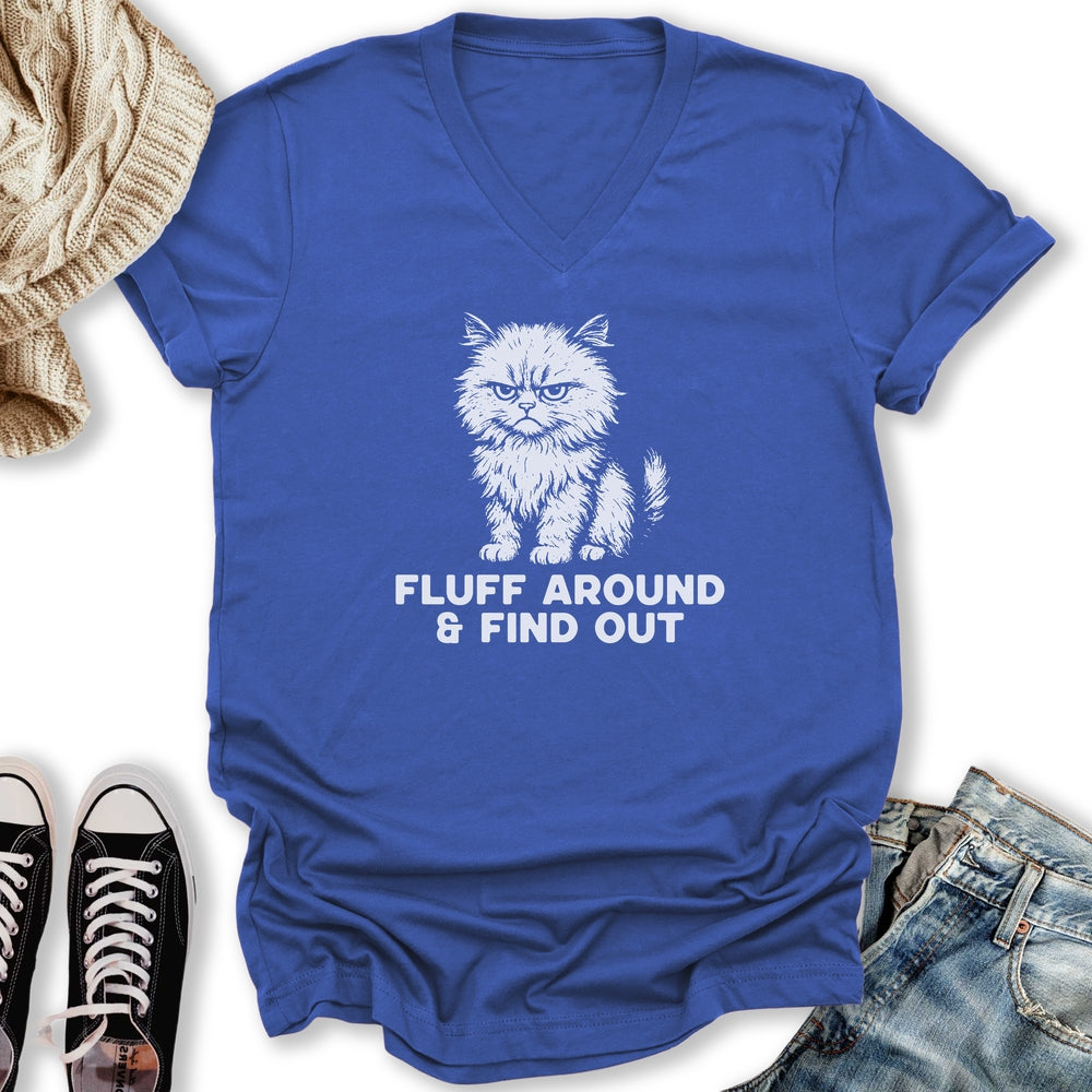 Fluff Around Cat V-Neck Tee