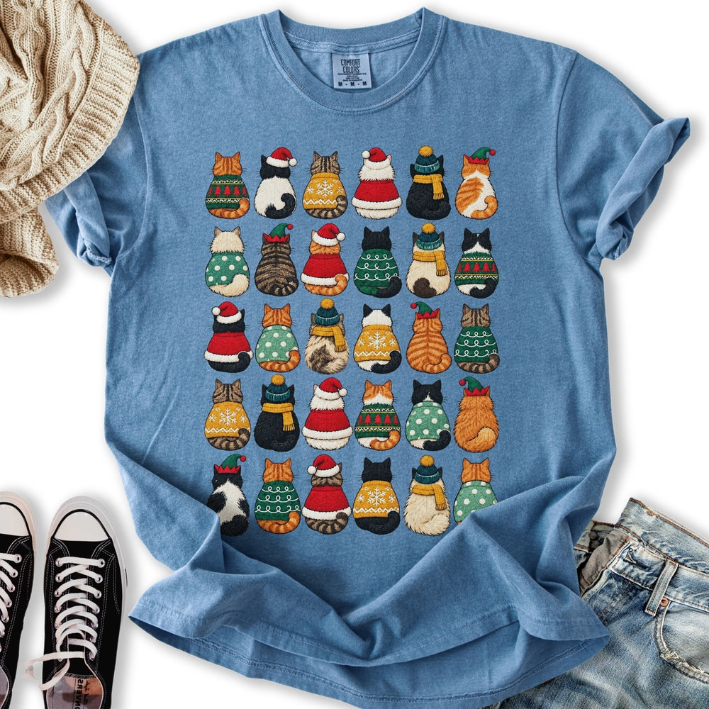 Festive Cats Pattern Relaxed Tee