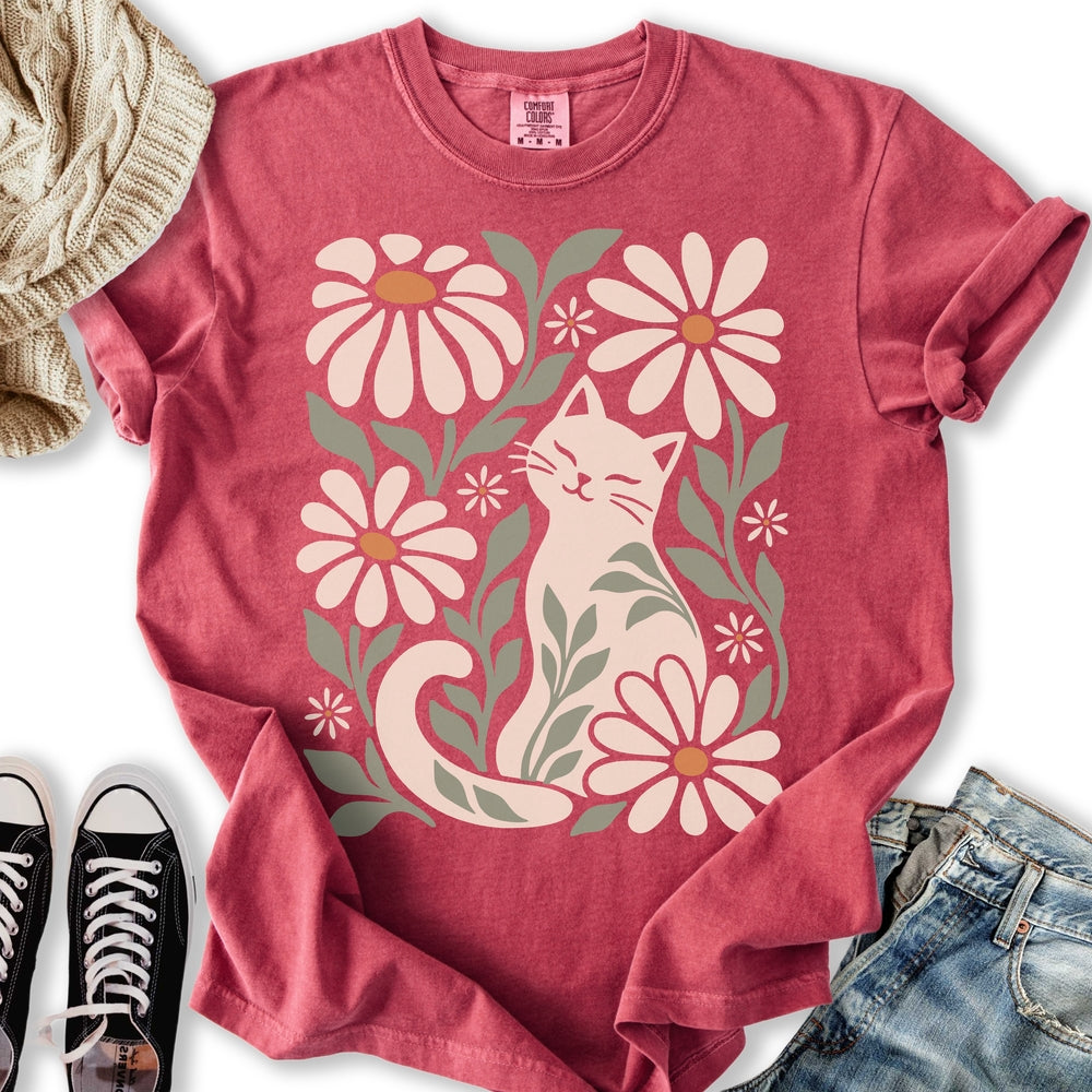 Retro Floral Cat Relaxed Tee