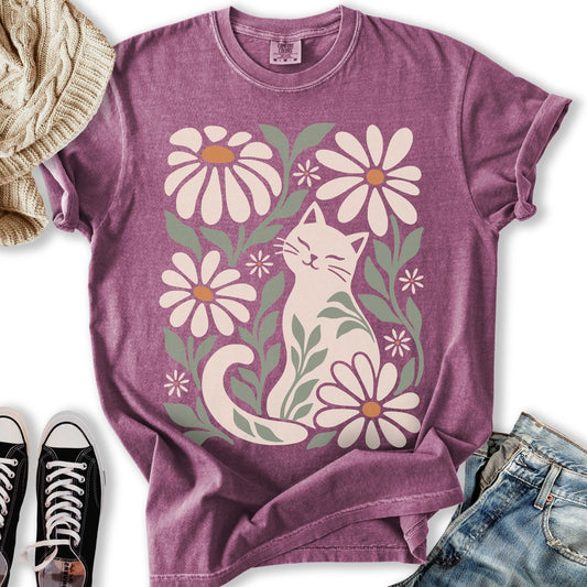 Retro Floral Cat Relaxed Tee