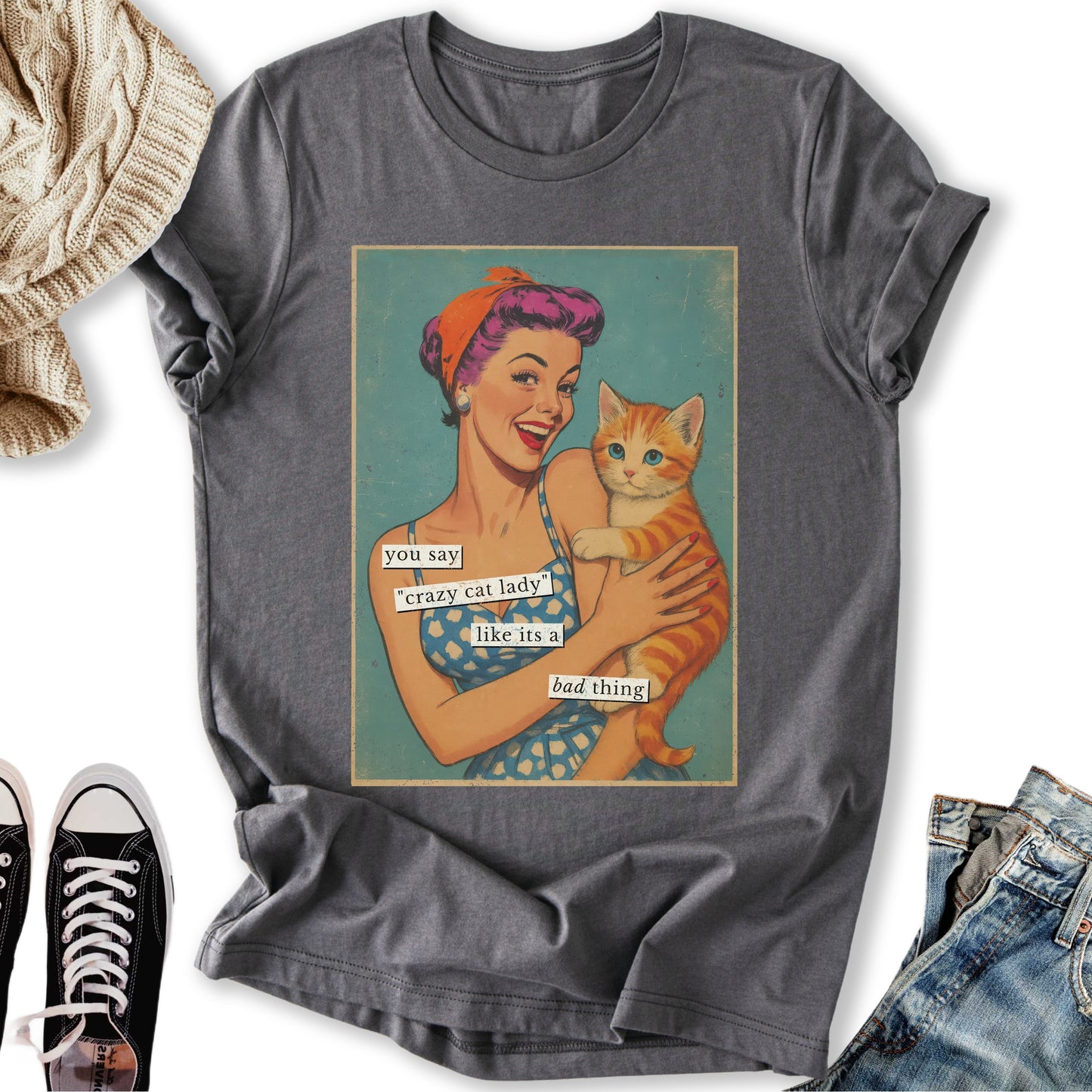Retro Crazy Cat Lady T-Shirt