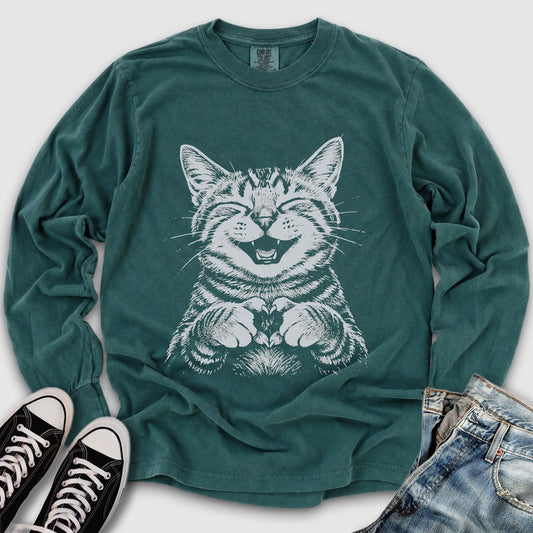 Cat Love Heart Long Sleeve Tee
