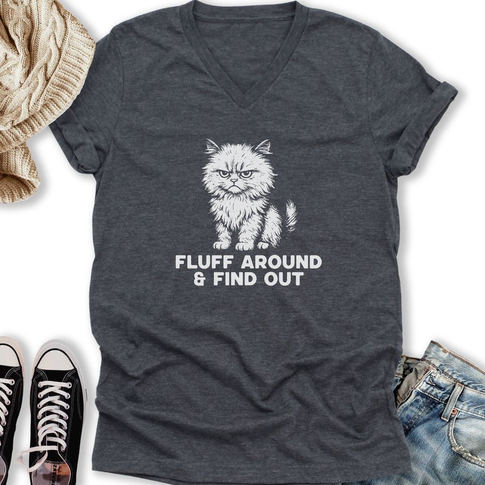 Fluff Around Cat V-Neck Tee