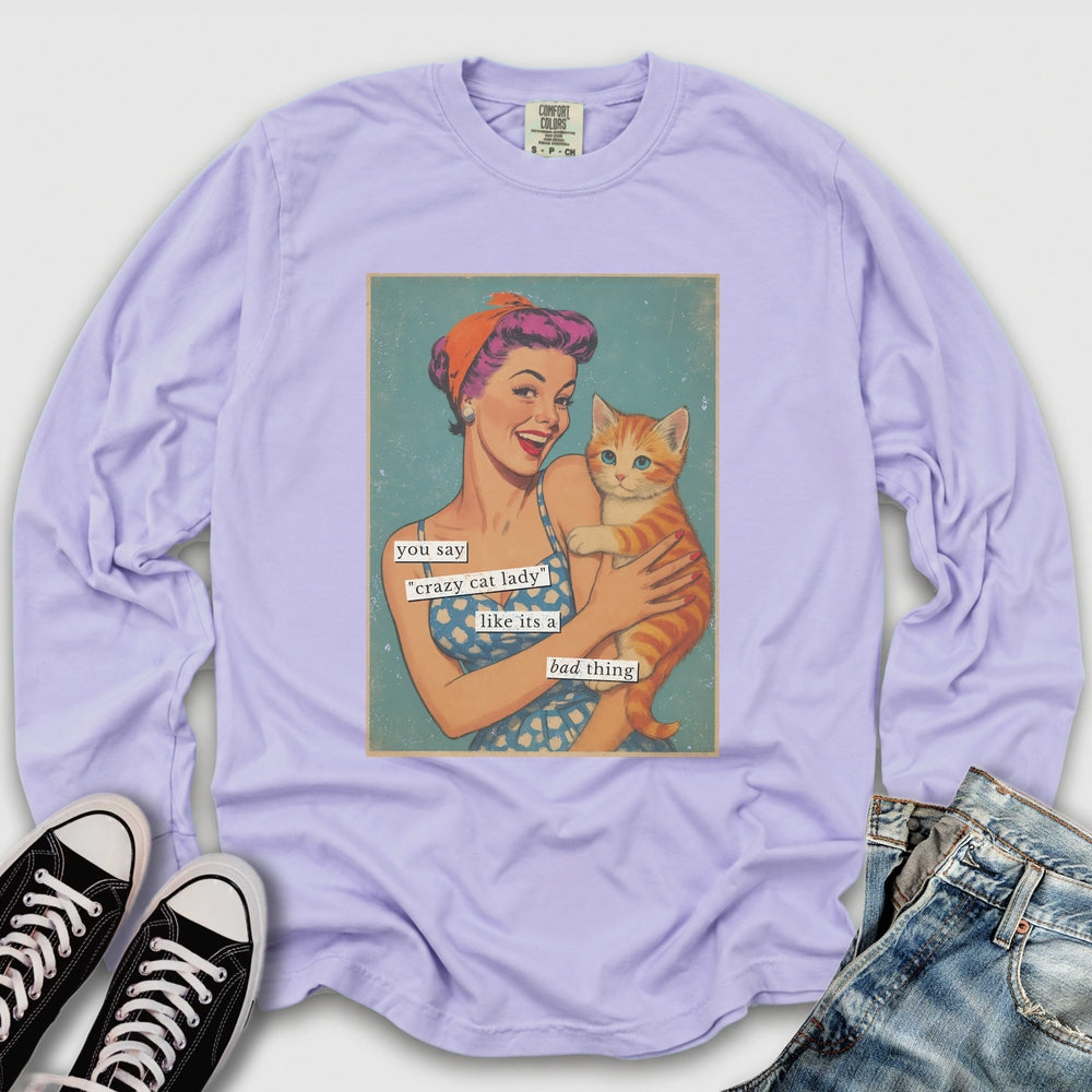 Retro Crazy Cat Lady Long Sleeve Tee