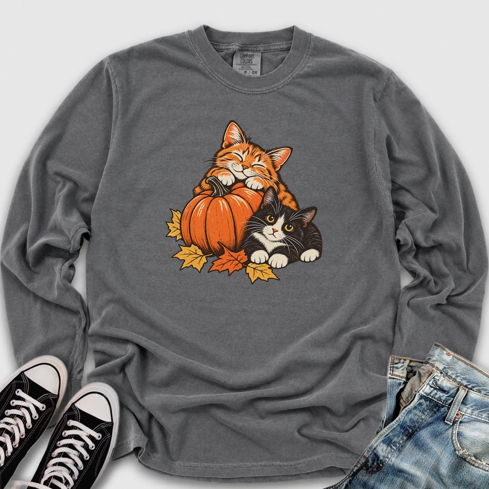 Cute Retro Fall Cats Long Sleeve Tee