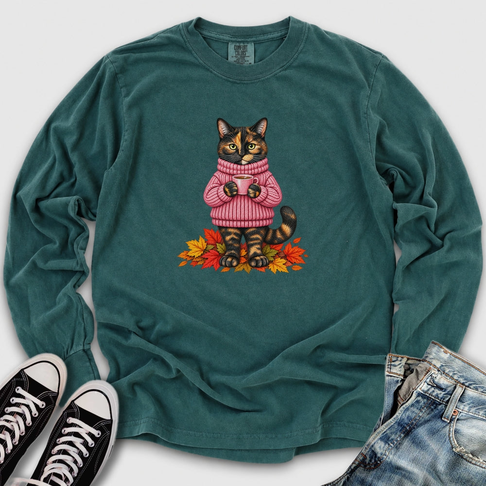 Cozy Fall Tortie Cat Long Sleeve Tee