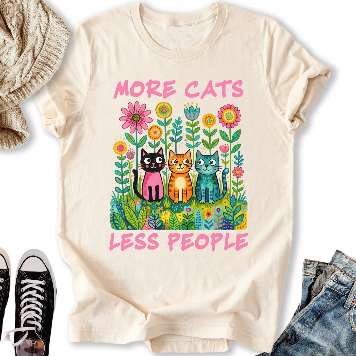 More Cats Folk Art T-Shirt