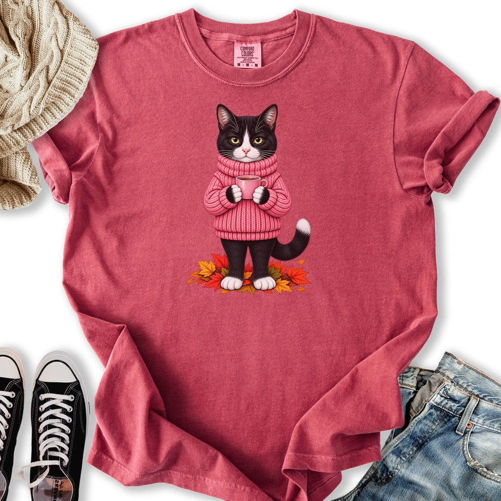 Cozy Fall Tuxedo Cat Relaxed Tee