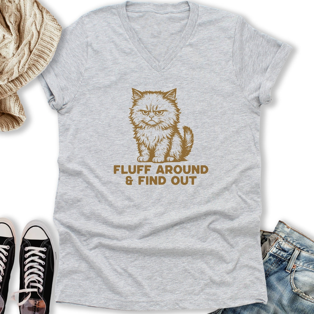 Fluff Around Cat V-Neck Tee