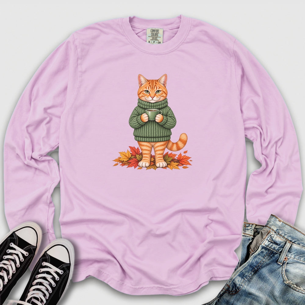 Cozy Fall Ginger Cat Long Sleeve Tee