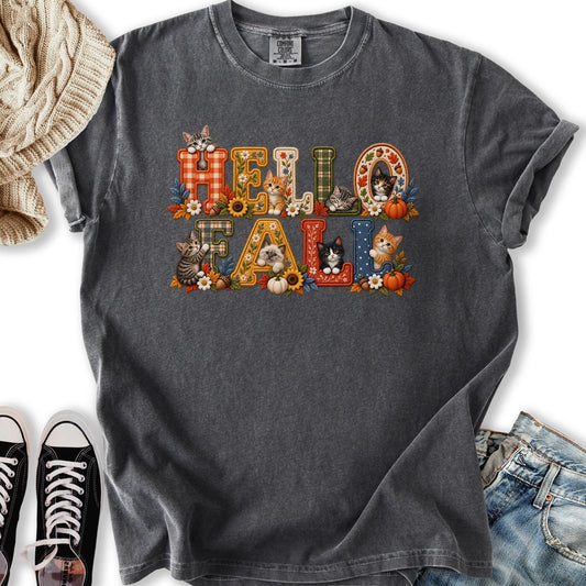 Faux Embroidery Fall Cats Relaxed Tee