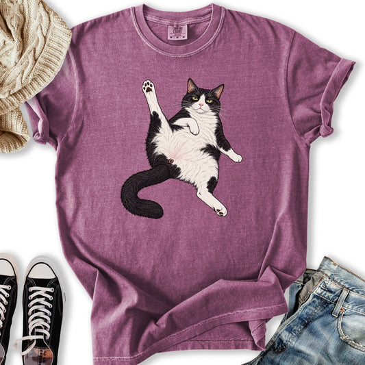 Stretching Tuxedo Cat Relaxed Tee