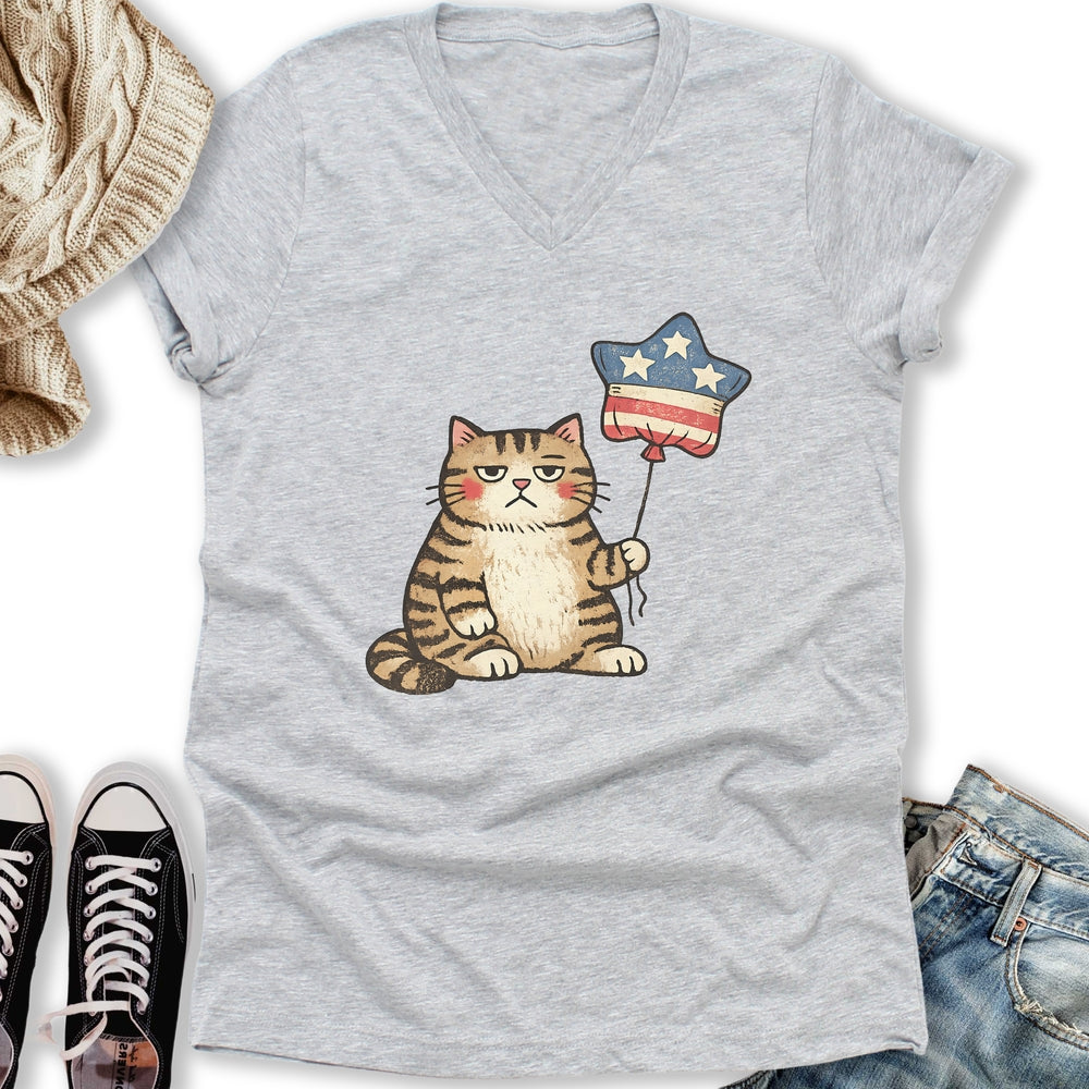 Unbothered Cat Patriot V-Neck Tee