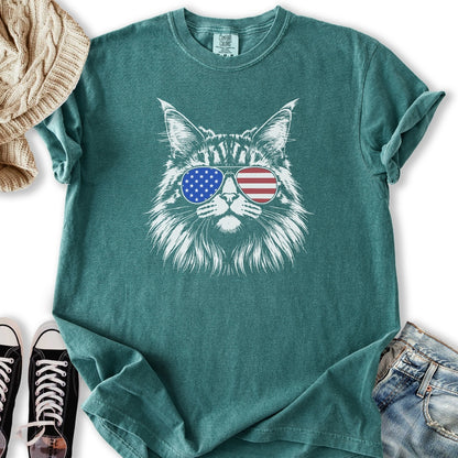 USA Aviator Long Hair Cat T-Shirt
