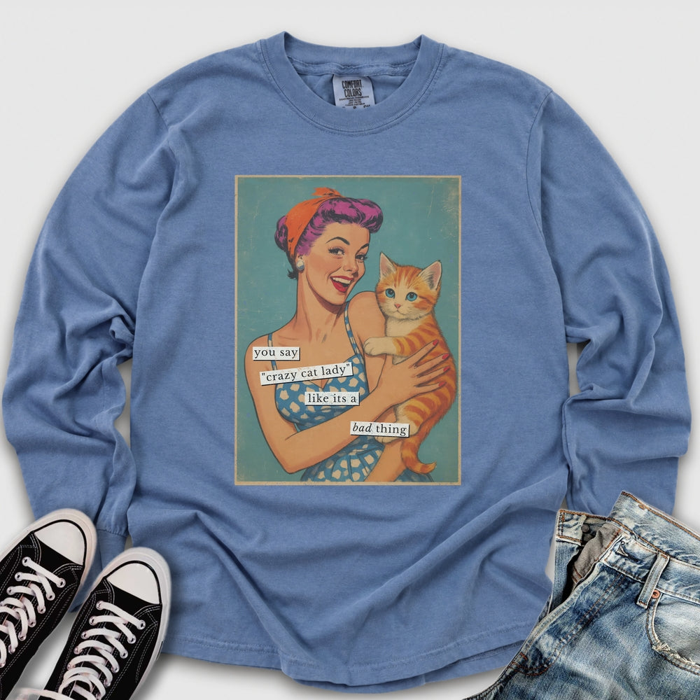 Retro Crazy Cat Lady Long Sleeve Tee