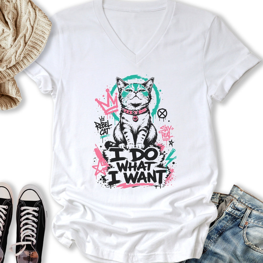 Streetart Cat V-Neck Tee