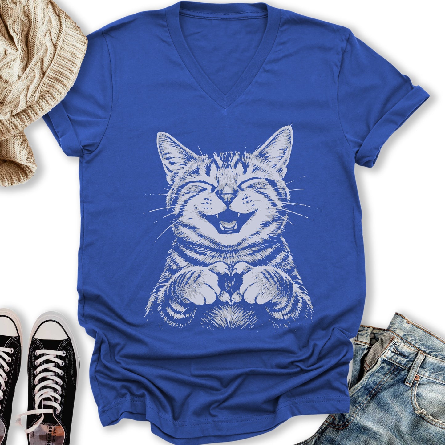 Cat Love Heart V-Neck Tee