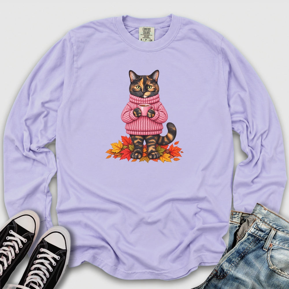 Cozy Fall Tortie Cat Long Sleeve Tee