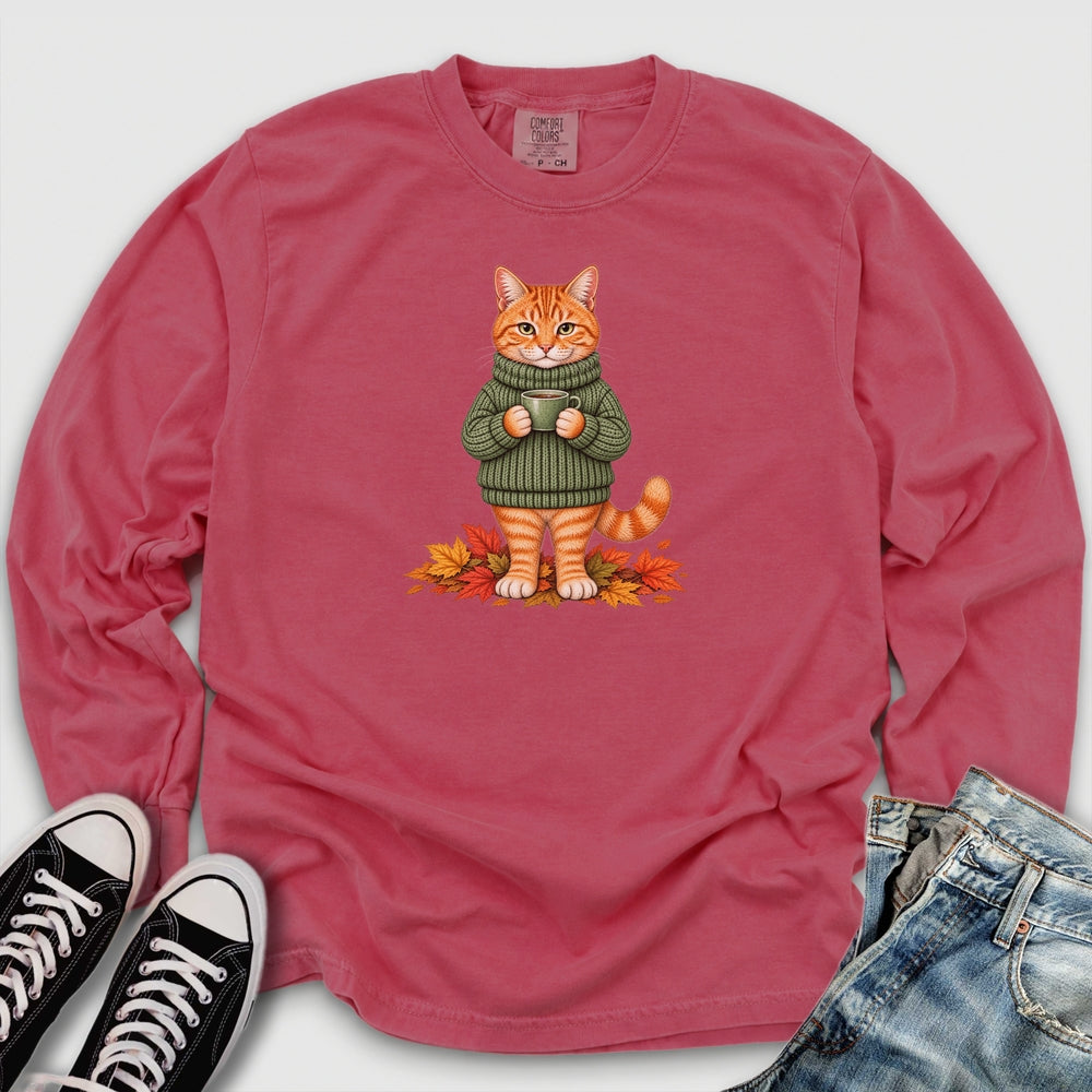 Cozy Fall Ginger Cat Long Sleeve Tee