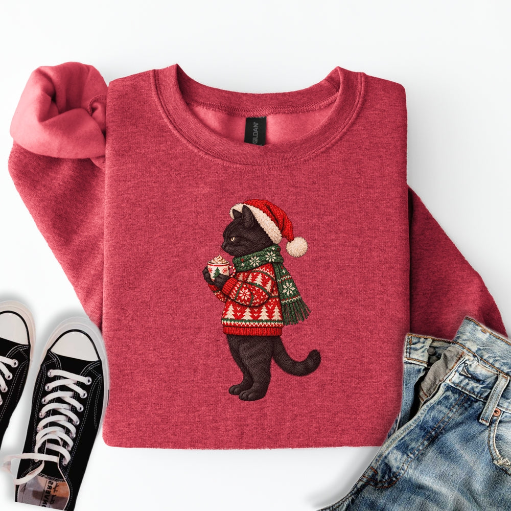 Cozy Christmas Black Cat Sweatshirt