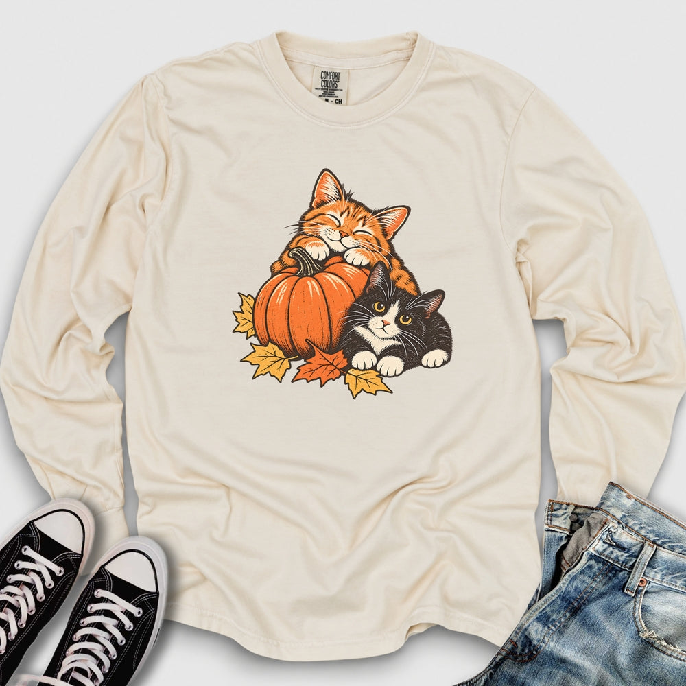 Cute Retro Fall Cats Long Sleeve Tee