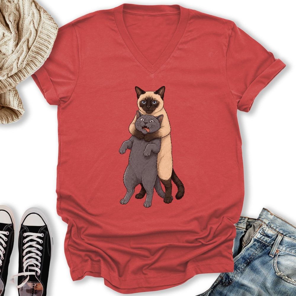 Siamese Cat Headlock V-Neck Tee