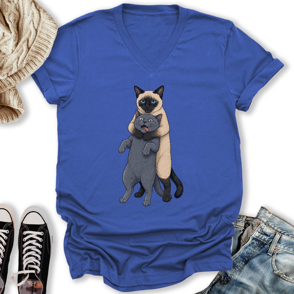 Siamese Cat Headlock V-Neck Tee