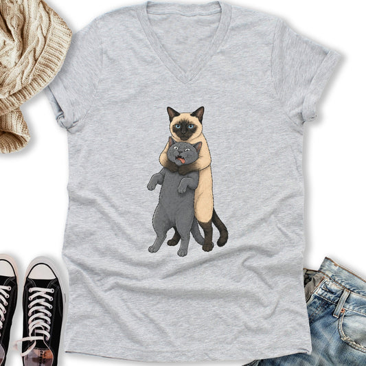 Siamese Cat Headlock V-Neck Tee