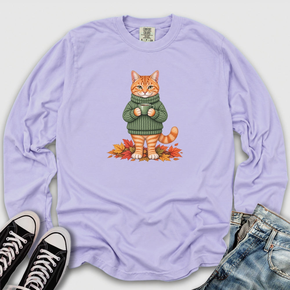 Cozy Fall Ginger Cat Long Sleeve Tee