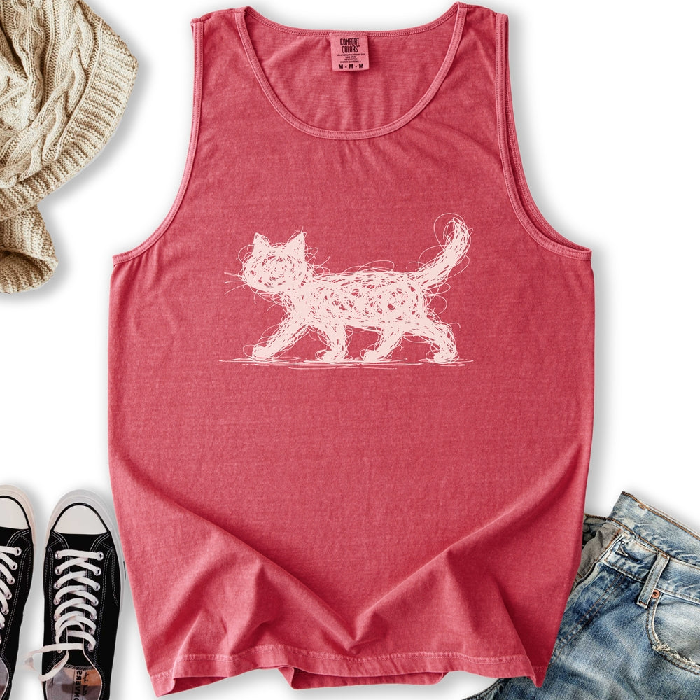 Scribbled Cat Tank Top