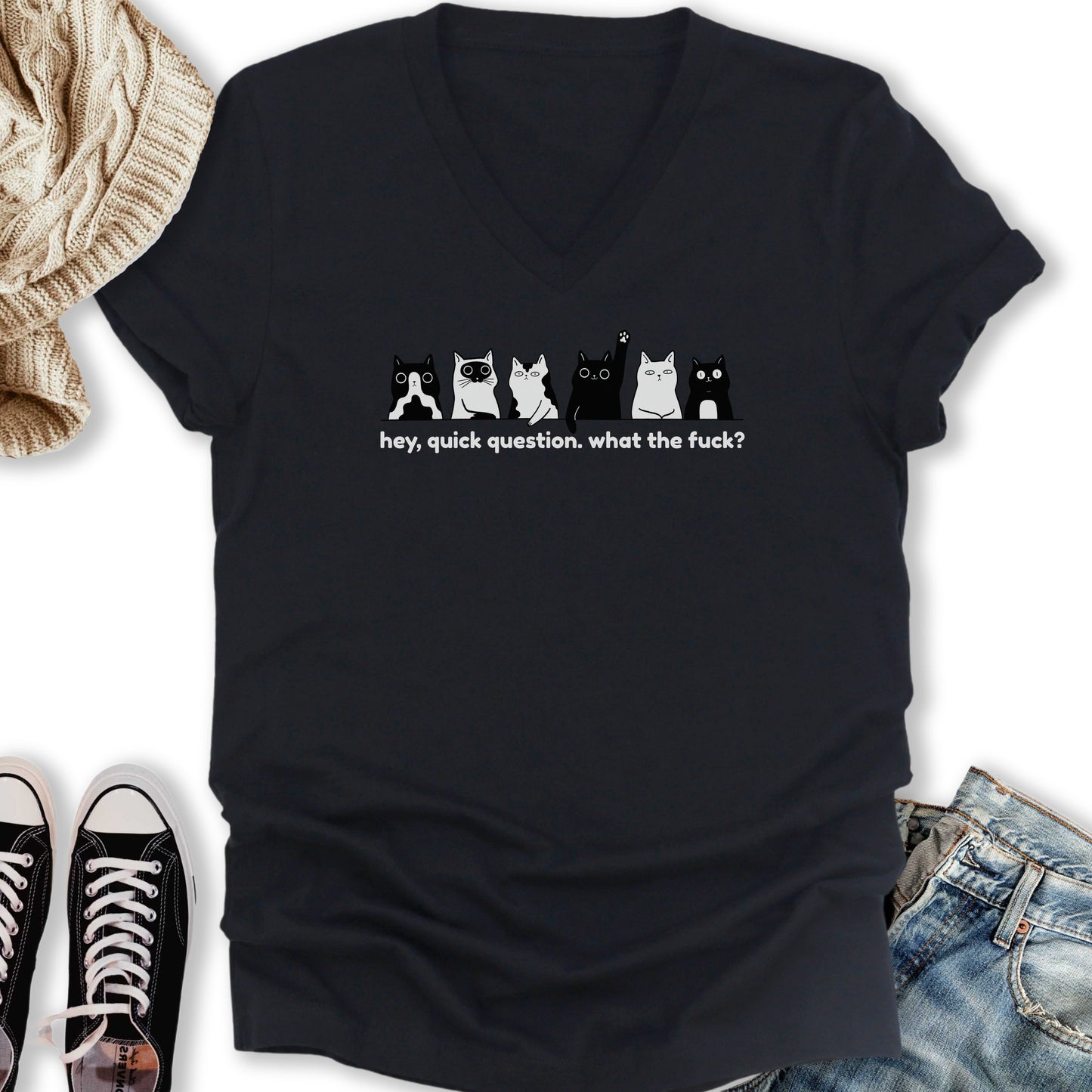 Hey Quick Question V-Neck Tee