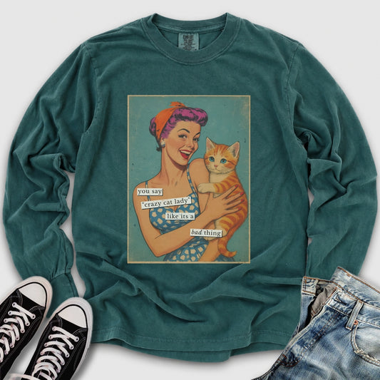 Retro Crazy Cat Lady Long Sleeve Tee