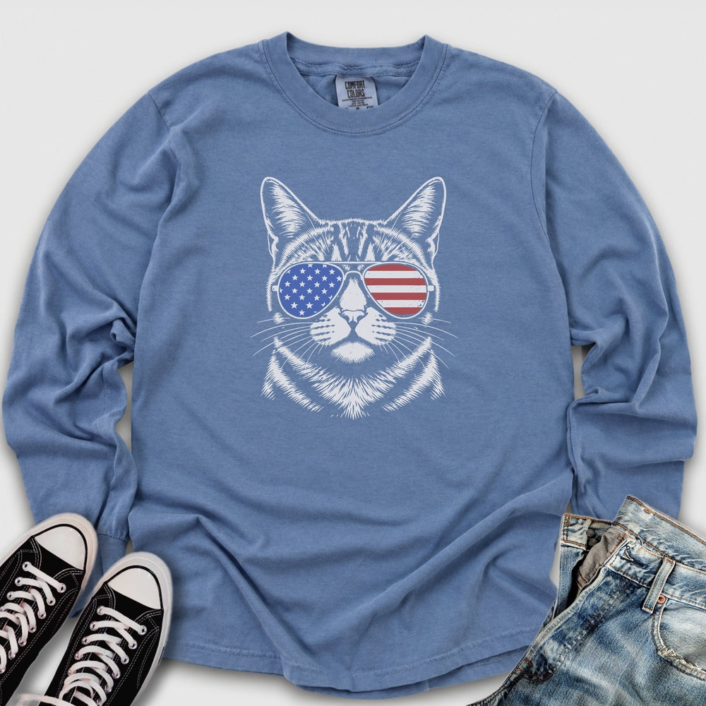 USA Aviator Cat Long Sleeve Tee