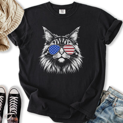 USA Aviator Long Hair Cat T-Shirt