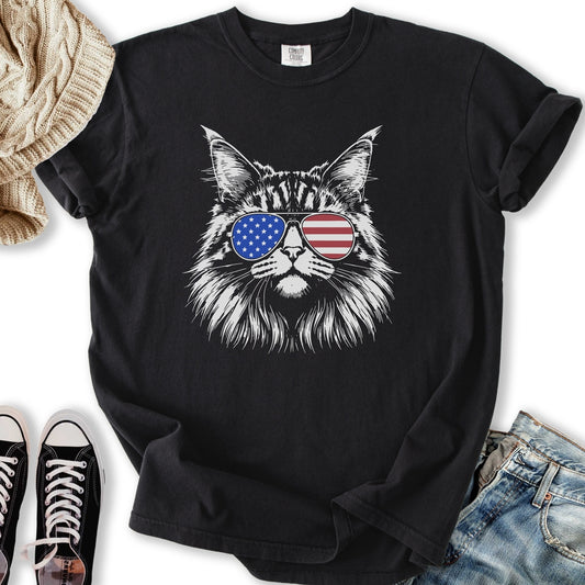 USA Aviator Long Hair Cat T-Shirt