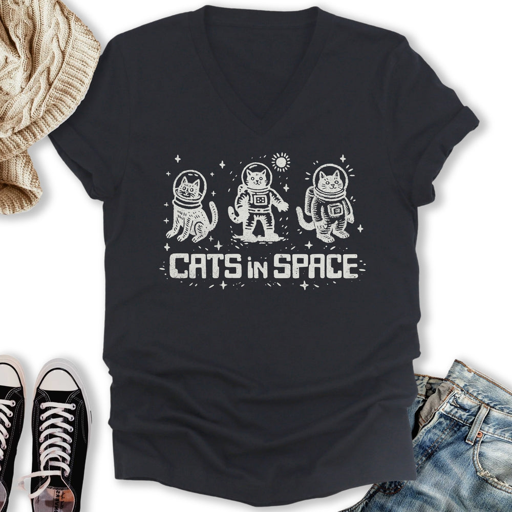 Cats In Space V-Neck Tee