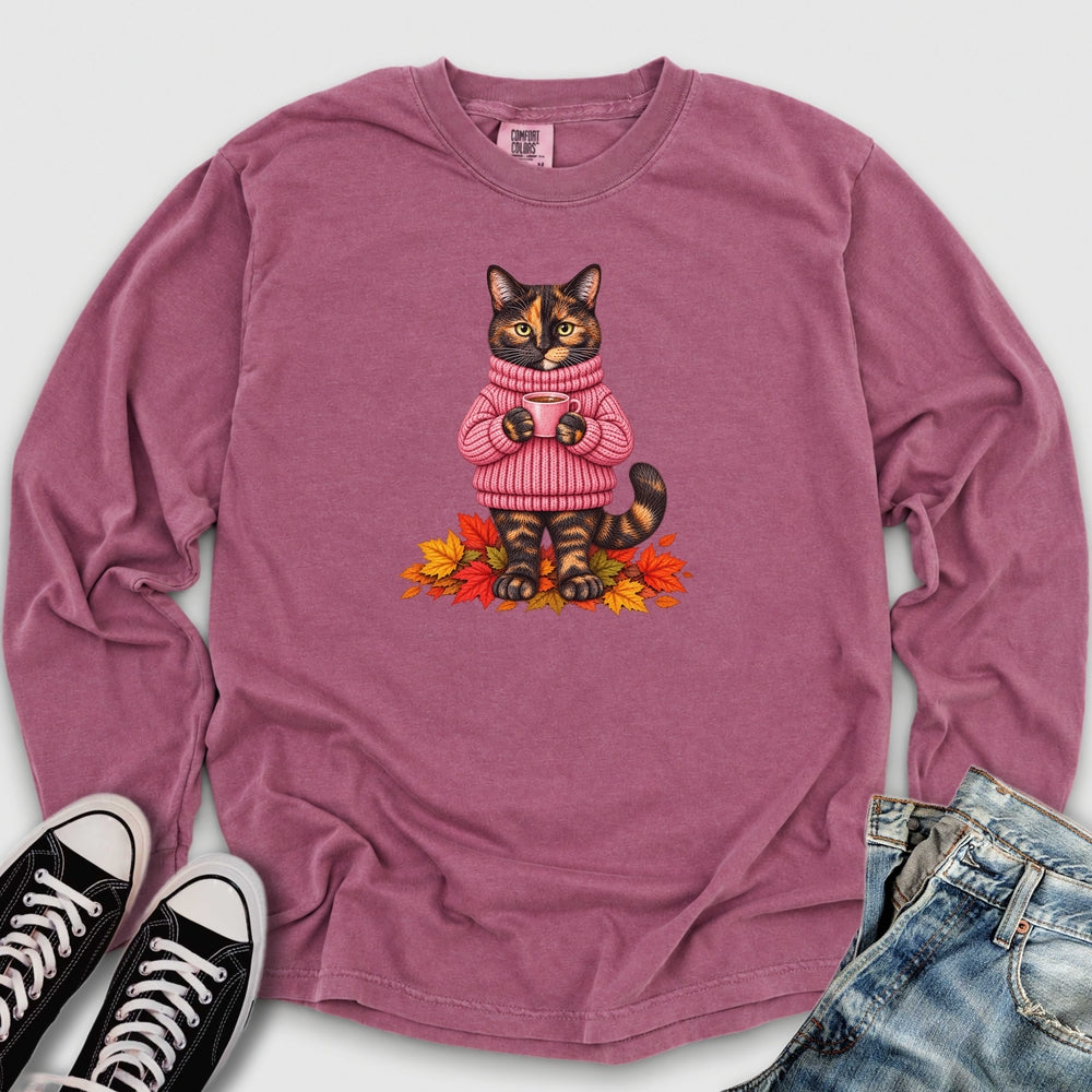 Cozy Fall Tortie Cat Long Sleeve Tee