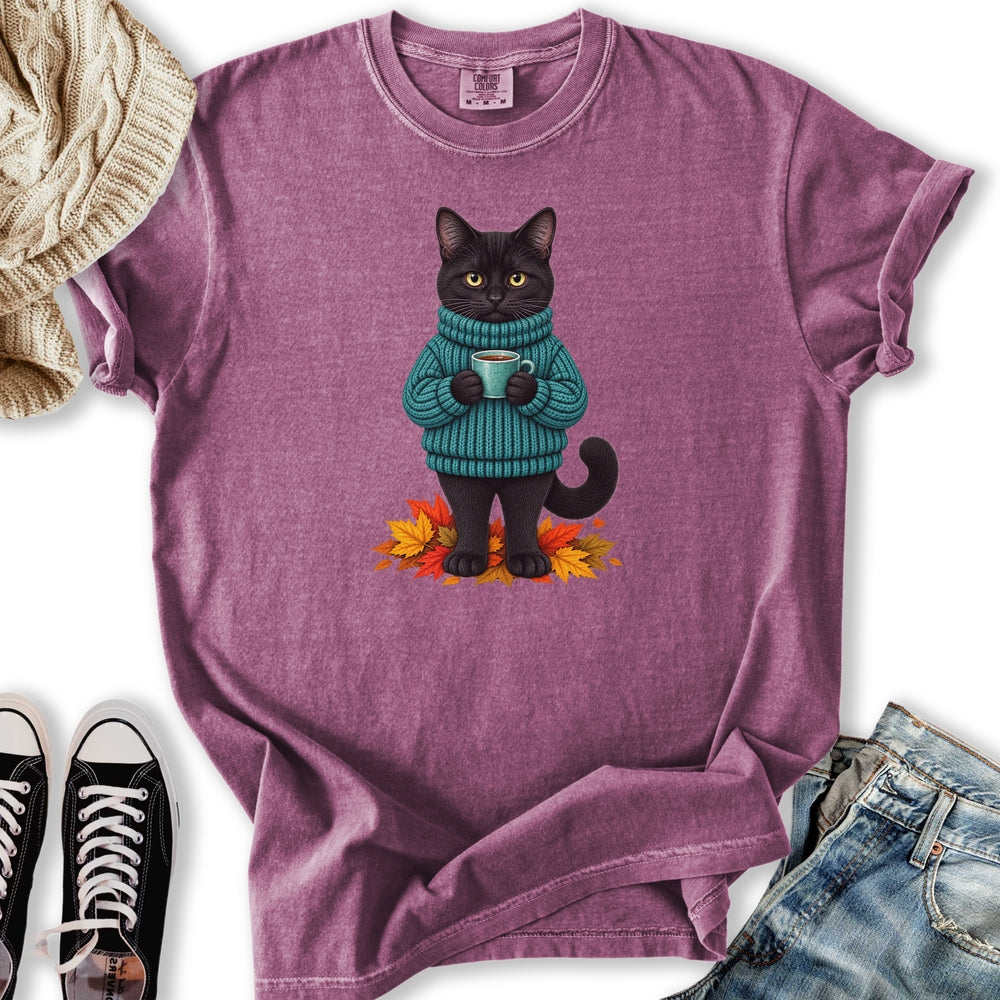 Cozy Fall Black Cat Relaxed Tee