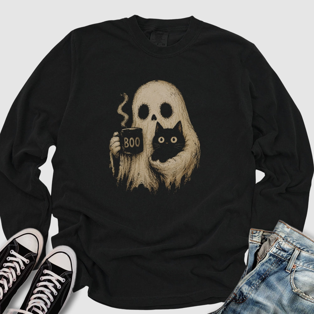 Boo Ghost Cat Long Sleeve Tee