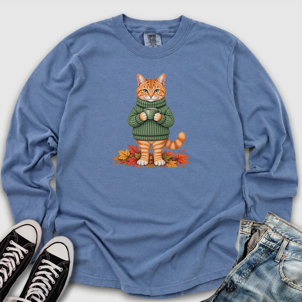 Cozy Fall Ginger Cat Long Sleeve Tee